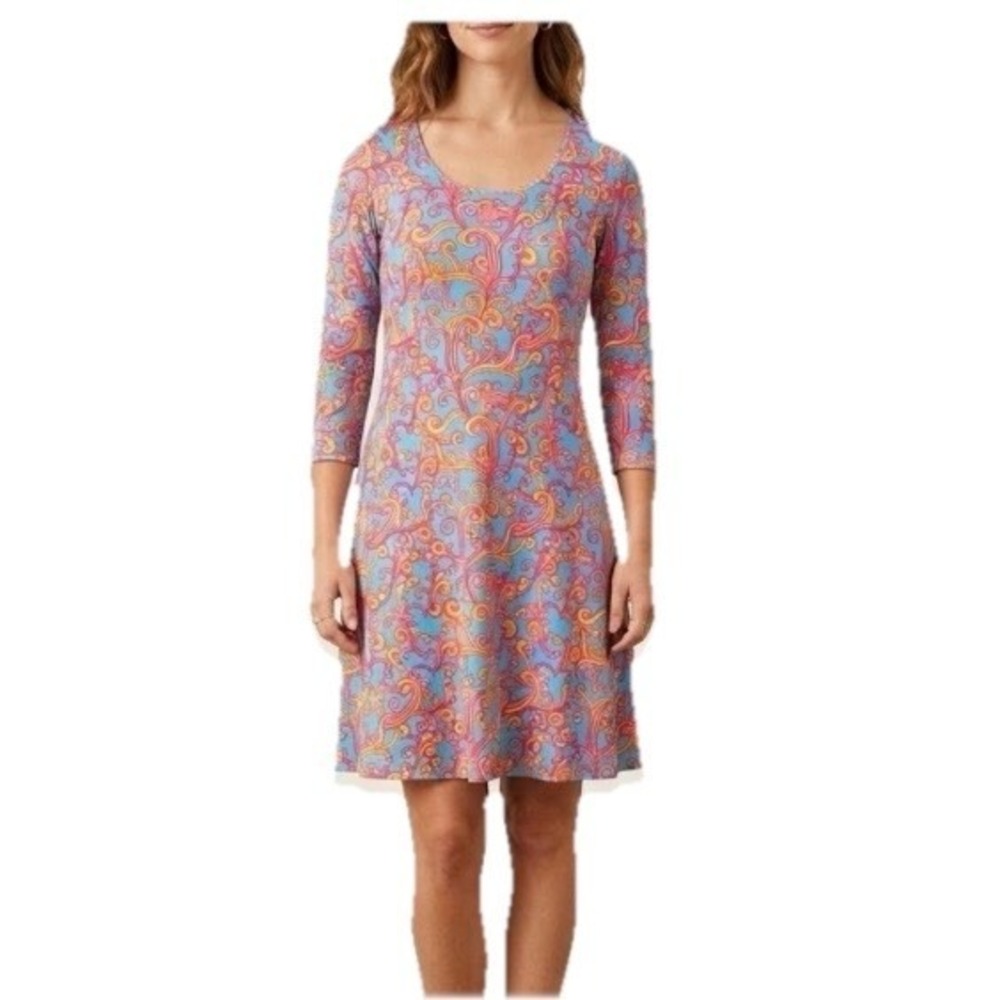 Kaeli Smith Colorful 3/4 Sleeve A‎ Line Stretch Casual Dress SMALL Art To Wear